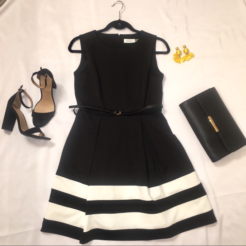 Striped dress with belt